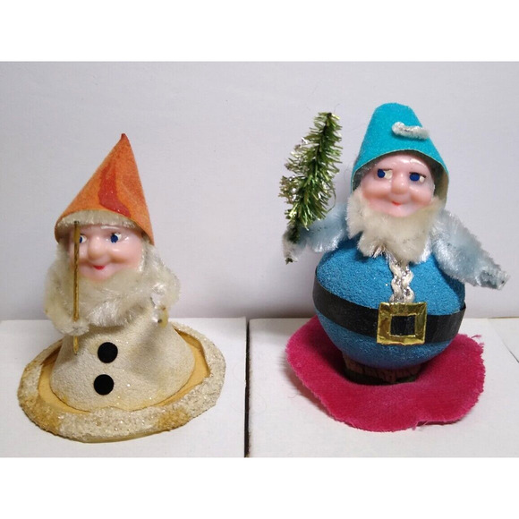 Dwarfs Elf Christmas Tree Ornaments Set Of 2 Vintage Fabric Clothing Mid Century - Picture 1 of 6